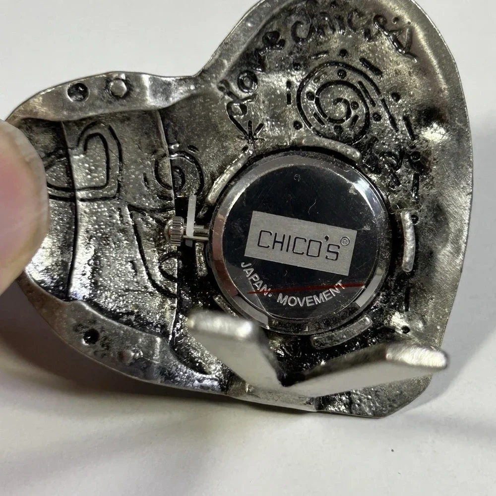 Vintage Chico's‎ Heart Shaped Mini Clock Valentine's Day Gift Pewter USA